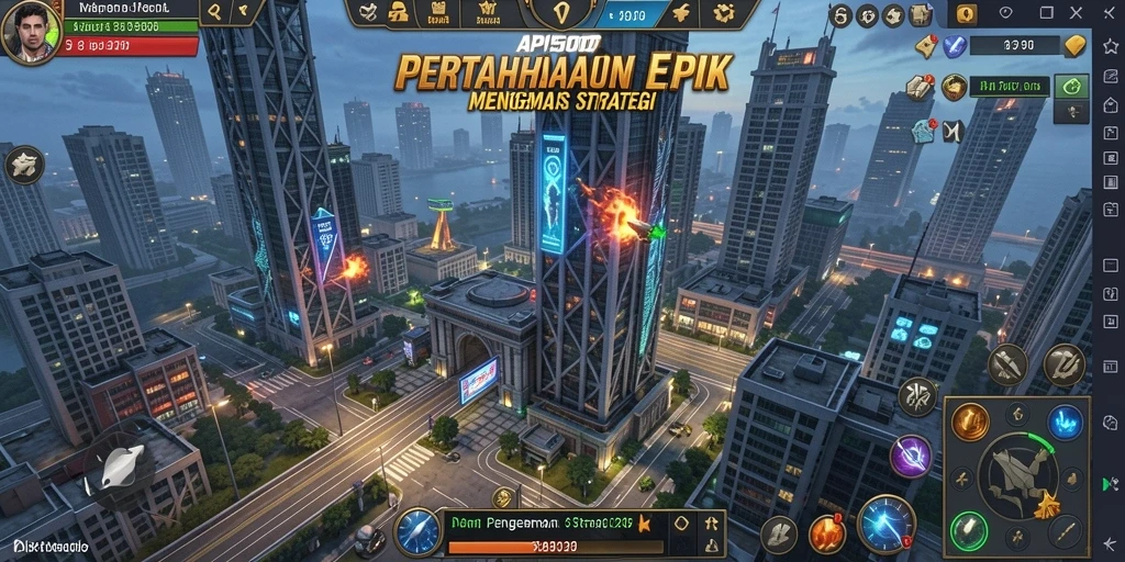 Tampilan seru gameplay Tower Defense dengan strategi menara.