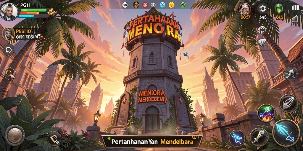 Gameplay seru dari PG11 yang menampilkan menara pertahanan melawan musuh.