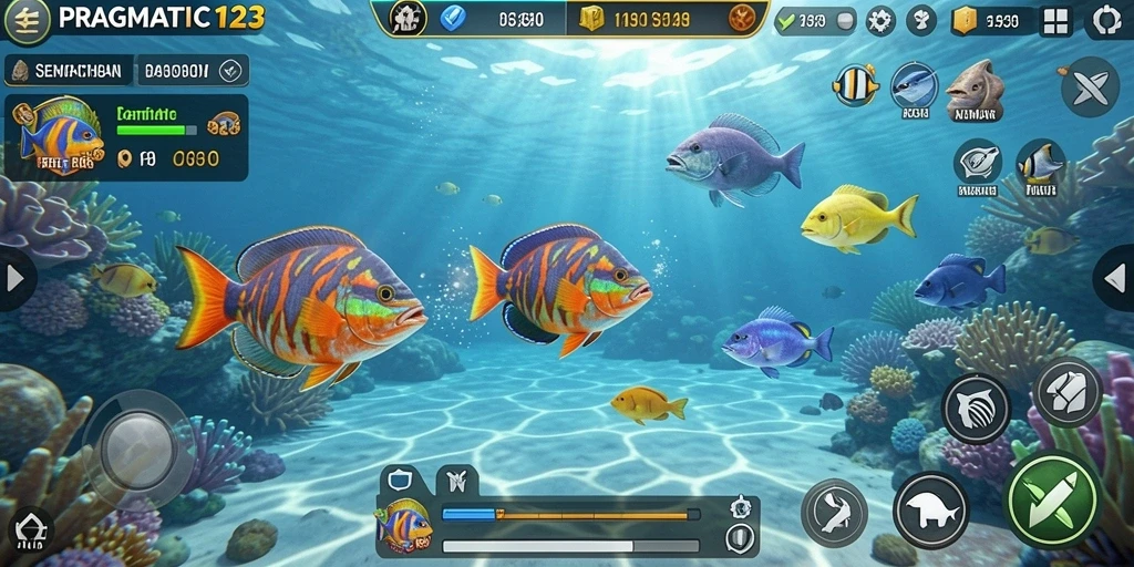 Tampilan gameplay PRAGMATIC123 menampilkan keseruan menembak ikan di lautan.