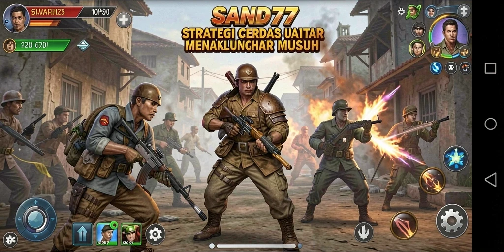 Screenshot menunjukkan aksi seru dalam permainan strategi SAND77.