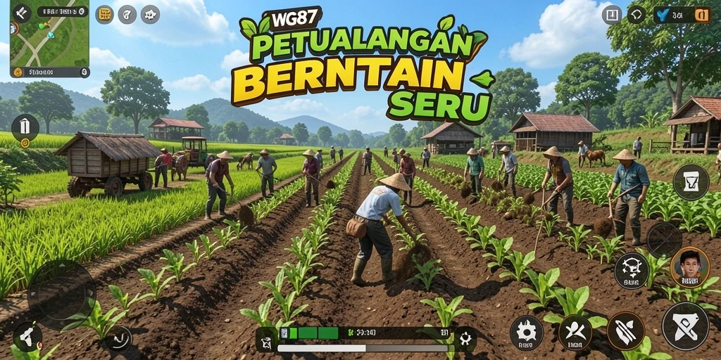 Screenshot WG87 menampilkan gameplay seru bertani di lahan luas.